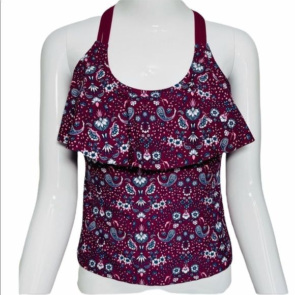 NWT Arizona Wine Paisley Floral Tankini Swim Top S - Picture 1 of 16
